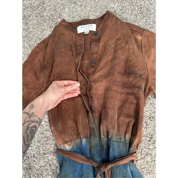 Anthropologie Cloth & Stone Perla Tie-Dye Maxi Shirtdress Belted Western Boho M - Picture 10 of 10